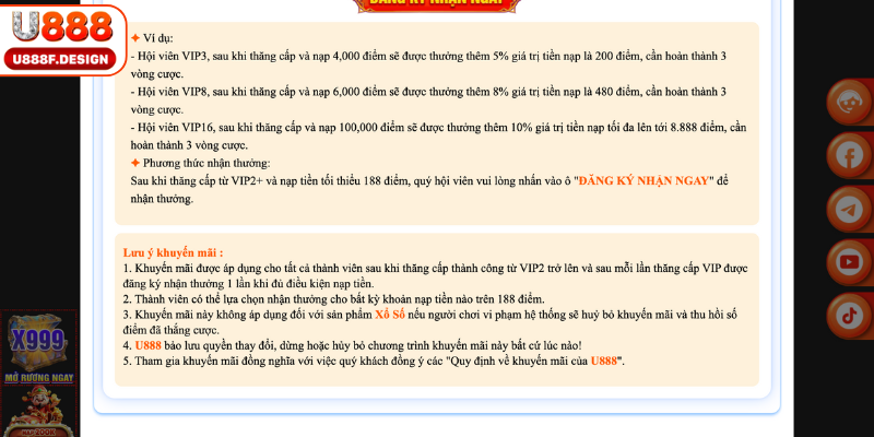 Điều kiện chung để nhận khuyến mãi U888